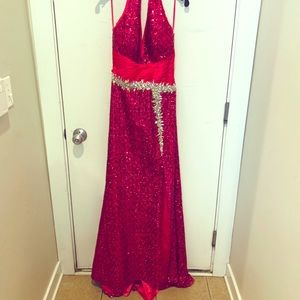 Fuchsia Sequence Halter Gown